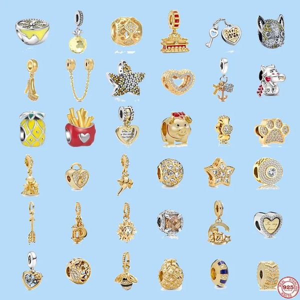 

925 charm beads accessories fit pandora charms jewelry jewelry gift wholesale exquisite shiny golden pineapple bead 099477, Black