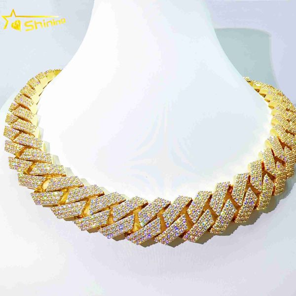 

large size cuban necklace iced out hip hop 20mm 20inches vvs lab diamond cuban link chain gold plated, Silver