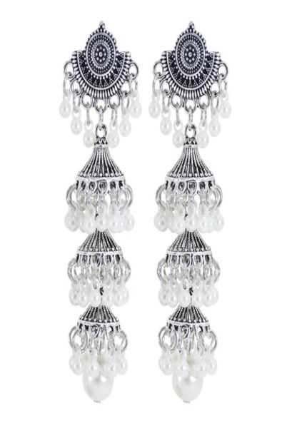 

dangle chandelier vintage alloy pearls tassel drop earrings for women boho hanging earring statement turkish tribal jewelry gift4714434, Silver