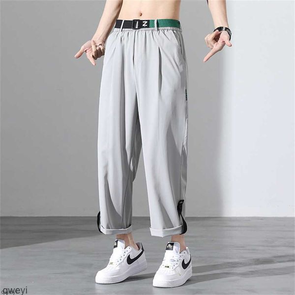 

for summer ice drop casual pants men's plus size fat wide leg pants for students solid sport pants 40p4, Black