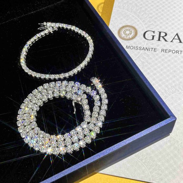

9k10k gold 5mm tennis chain necklace 16 18 20 22 24 inches moissanite setting iced out hiphop tennis chain for men, Silver