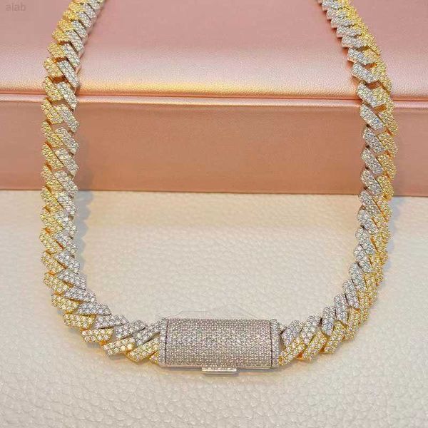 

fashion full diamond moissanite diamond necklace hip hop cuban chain men's jewelry, Silver