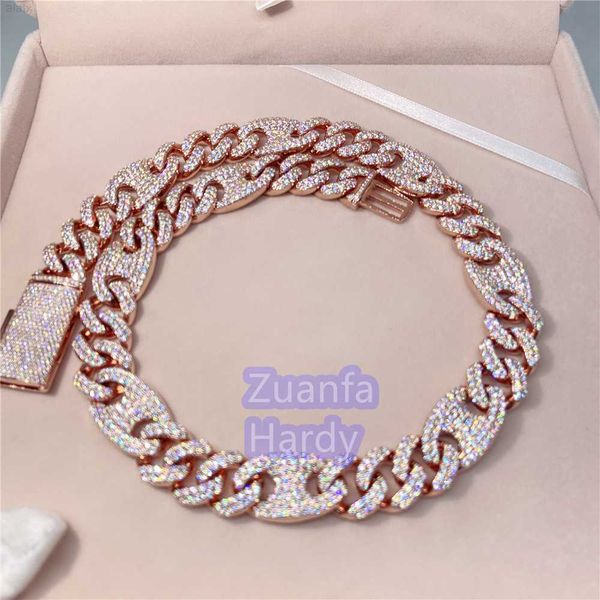 

15mm 20 inches hip hop bling vvs moissanite diamond iced out 10k rose gold cuban chain, Silver