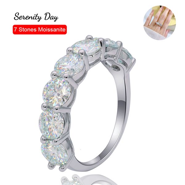 

with side stones serenity day 5mm 6.5mm 7 stone d color all molten silicone row ring s925 sterling silver plated pt950 lightweight luxury si