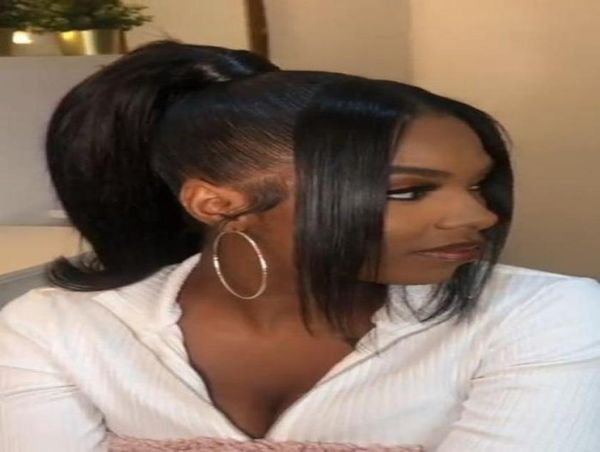 

new human hair drawstring ponytail for black women sleek straight wavy pony tail 120g hairpiece natural black 1b3572032