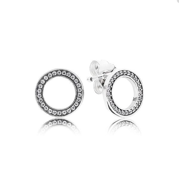 

sparkling circle stud earrings for pandora jewelry authentic sterling silver party earring set for women crystal diamond designer earring wi, Golden;silver