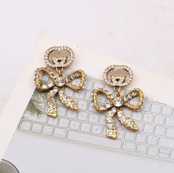 

elegant 18k gold plated luxury brand designers double letters stud clip chain geometric famous fashion women crystal rhinestone earring wedd, Golden;silver