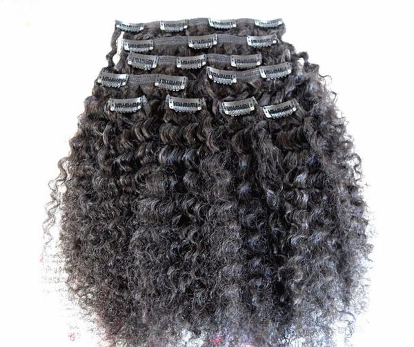 

brazilian kinky curly virgin human hair clip in hair extensions natural black color thick weft 120g5003977, Black;brown