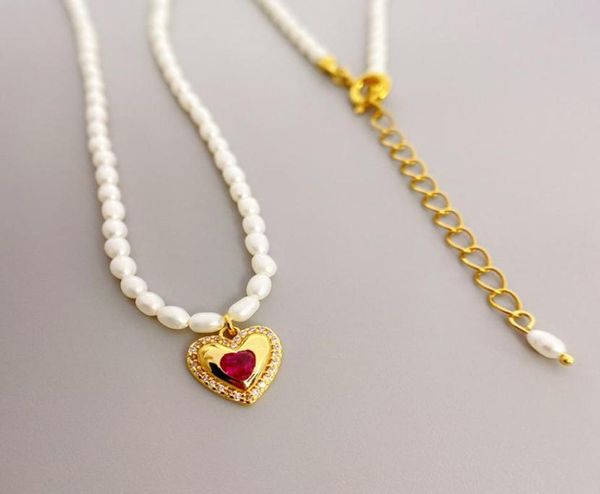 

heart charm pendant necklace little pearls chain seed beads necklaces8066683, Silver