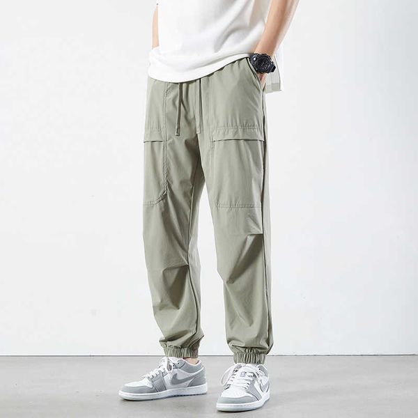 

casual pants men's summer thin men's pants spring fashion brand quick drying men's sports crop pants ice silk men's pant, Black