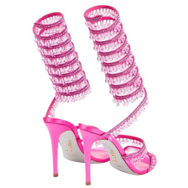 

rene caovilla stiletto heels sandals chandelier embellished satin sandals luxurys designers dress shoes ladies slipers rhinestone studded sa, Black