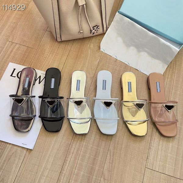 

shoes slippers luxuries designer sandals women men sandal slides summer triangular ppr transparency flat flip flops 35-42