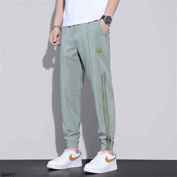 

men's summer thin leggings casual pants loose spring trend work clothes men's nine-point youth sports trousers 21bk, Black