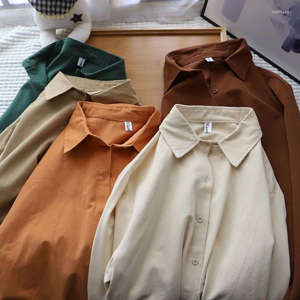 

women's blouses thick brushed solid color shirt 2023 spring and autumn korean basic casual loose 7329, White