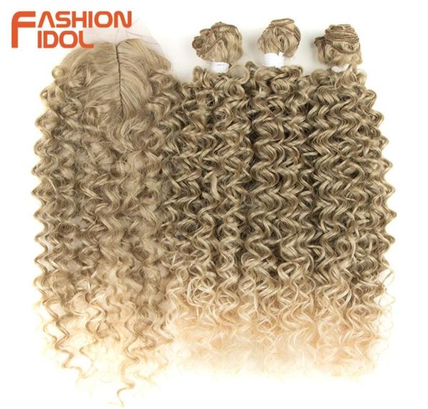 

fashion idol natural wave afro kinky curly hair bundles with closure heat resistant fiber synthetic hair 28 inch hair extensions 24313544, Black;brown