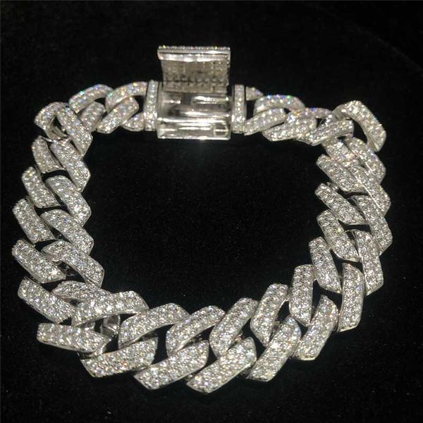 

fashion hip hop jewelry custom 925 sterling silver cuban bracelet box clasp 14mm luxury iced out vvs moissanite diamond bracelet