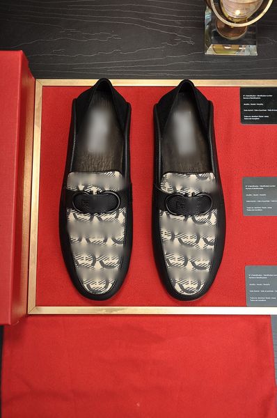 

fashion men designer dress shoes leather slip on letter printed formal luxury business mens shoe with red box, Black