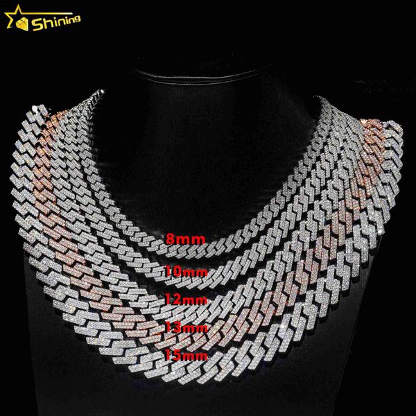 

selling drop shipping hip hop necklace 925 sterling silver 8/10/12/13/15mm iced out diamond moissanite cuban link chain