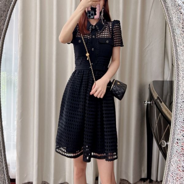 

casual dresses s-elf- portrait black grid lace mini dress, Black;gray