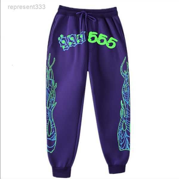 

men's pants spider 555 warm fashion sweatpants men autumn winter escent green spider web graphic flame print jogger 230105 7to6, Black