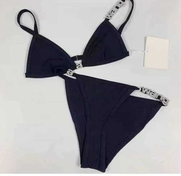

wonmen designer aw dawangjia 23 spring and summer new crystal letter decorative wang bikini rimless underwear swimsuit set motion current es, White;black