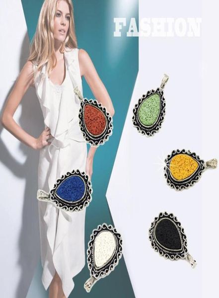 

new lava stone water drop shape pendant essential oil diffuser natural volcanic rock stone charm fit necklace diy jewelry in bulk5252113, Silver