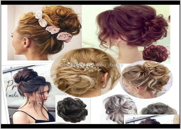 

elastic hairpiece curly messy bun mix gray natural synthetic hair extension chic and trendy br5f9 chignons mtqpk8210256, Black;brown