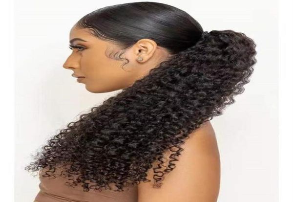 

whole 12a unprocessed virgin indian wrap around ponytails kinky curly human hair drawstring ponytail for woman natural black 14900055