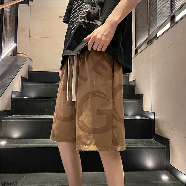 

loose shorts summer for fitting men's sports letter quick drying trend brand five point pants for men's casual beach pants for men, Black