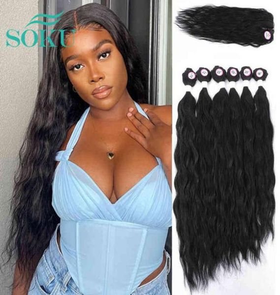 

natural wave hair extensions synthetic lace closure weave bundles soku 44 lace closure nature deep weave hair 6 bundles h2201014788, Black