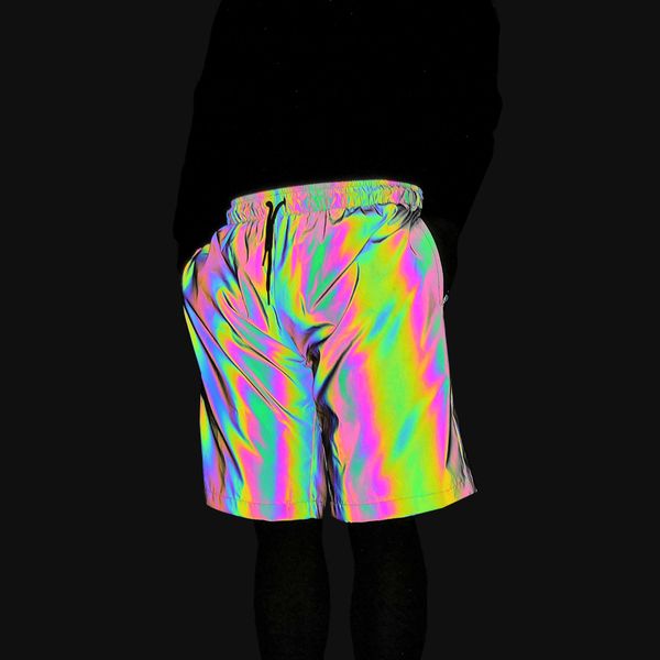 

men's shorts drop colorful reflective shorts men jogging hip hop short pants laser jogger women club dance fitness running sweatpants 2, White;black