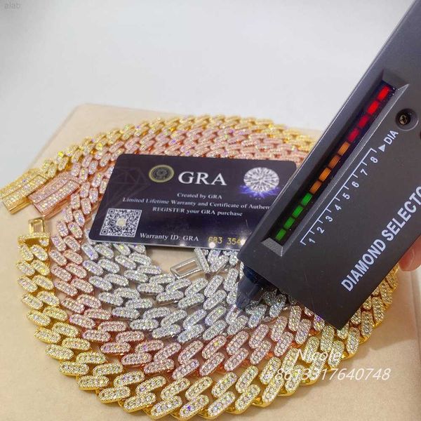 

pass diamond tester bling hip hop mens iced out diamond miami 18mm moissanite cuban link chain necklace, Silver