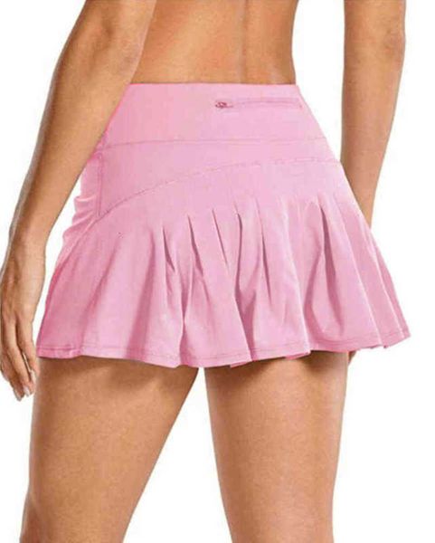 

lu-08 tennis skirts pleated yoga skirt gym clothes women running fitness golf pants shorts sports back waist pocket zipper lulus advanced de, Black