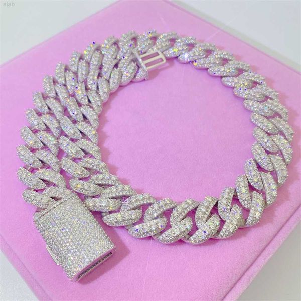 

bling iced out moissanite women men bracelet heavy hip hop chunky jewelry 14k gold plated miami cuban link chain, Silver