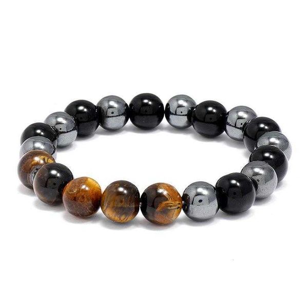 

simple tigereye beaded bracelet mens strand ornament domineering stone bead, Black