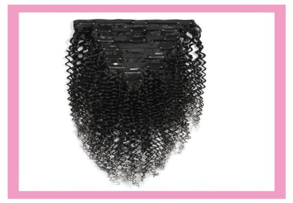 

malaysian human hair clips on hair extensions 824inch natural color kinky curly clip in hair products curl 120g6044633, Black;brown