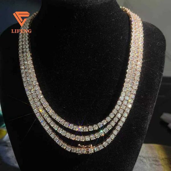 

wholesale hip hop jewelry yellow white rose gold vvs moissanite diamond iced out custom tennis chain, Silver