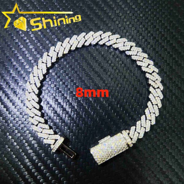 

selling pass diamond tester 925 sterling silver hip hop 8mm 2 row design iced out vvs moissanite diamond cuban link bracelet