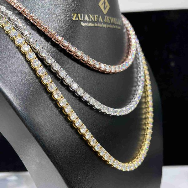 

hip hop iced out d color moissanitevvs 925 sterling silver3mm 4mm 5mm moissanite diamond tennis chain necklace, Silver