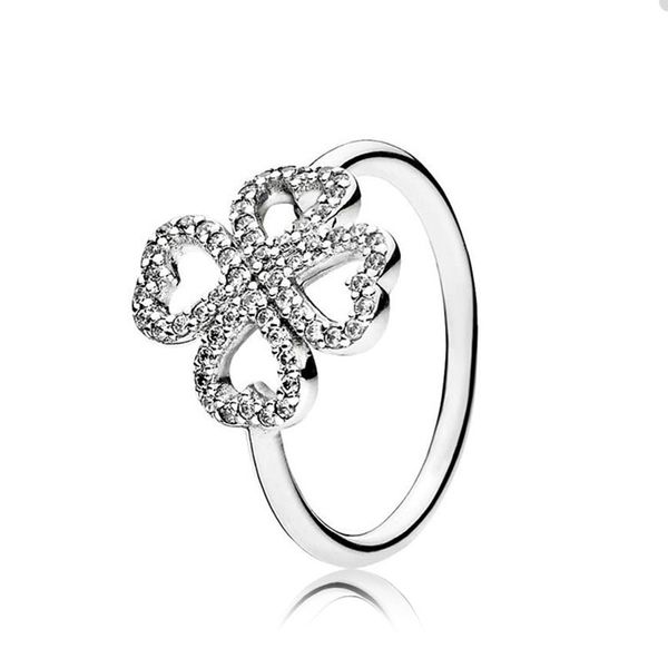 

crystal diamond clover rings for pandora authentic sterling silver party jewelry designer ring set for women sisters gift luxury ring with o, Slivery;golden
