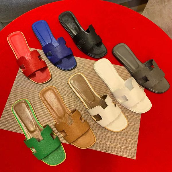 

oran sandal 100% real leather women shoes designer slippers loafer luxury beach slippers classic flat heel summer lazy l bath ladies sandals, Black