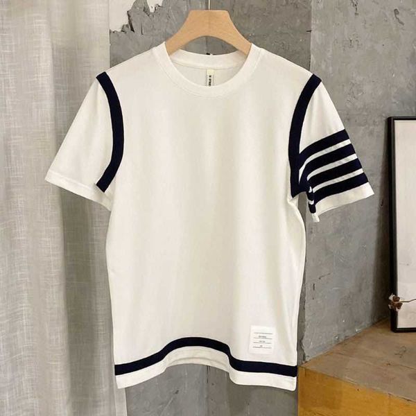 

fashion mens t shirt summer loose short sleeve ins designer t shirt four-bar striped casual pullover tee men women round neck sweatshirt, White;black