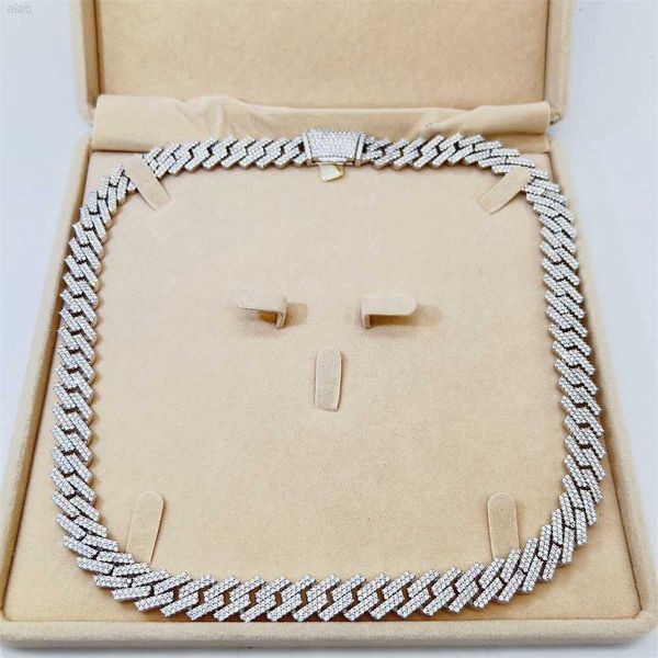 

hip hop custom lock 14mm 2 row iced out vvs moissanite diamond miami cuban link chain, Silver