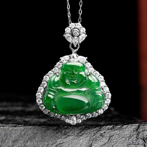 

buddha cubic zirconia necklace iced out jade laughing buddha necklace for women yoga mala feng shui good luck gifts for women, Silver
