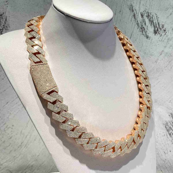 

kibo custom hip hop necklace jewelry vvs 925 sterling silver def 20mm diamond moissanite 14k rose plated cuban link chain