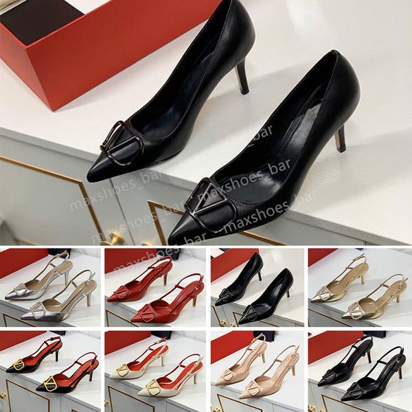 

2023 luxury brand high heel sandals women summer designer pointed shoes classics gold-v metal buckle 4cm 6cm 8cm 10cm thin heels red wedding