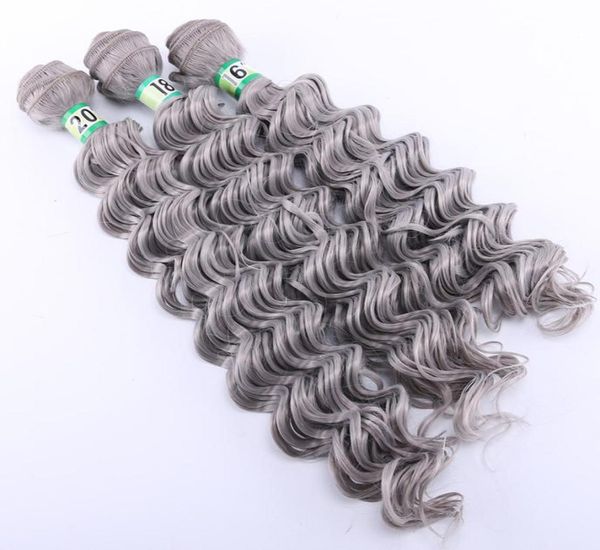 

2 pieceslot deep wave synthetic hair extensions color dark grey fiber weave hair for woman 2202163086655, Black;brown