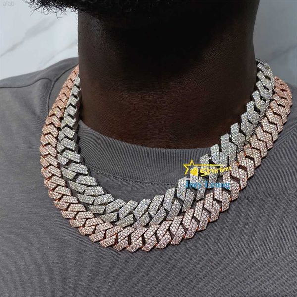 

rappers jewelry gold plated 925 silver 3 rows 14mm 15mm 18mm 20mm moissanite diamond iced out cuban link chain hip hop necklace