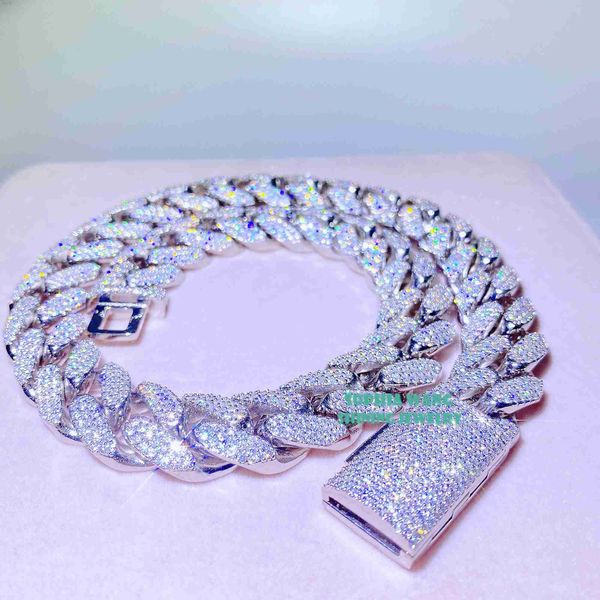 

hip hop iced out pass diamond tester 3rows 18mm thick heavy solid honeycomb vvs miami moissanite cuban chain, Silver