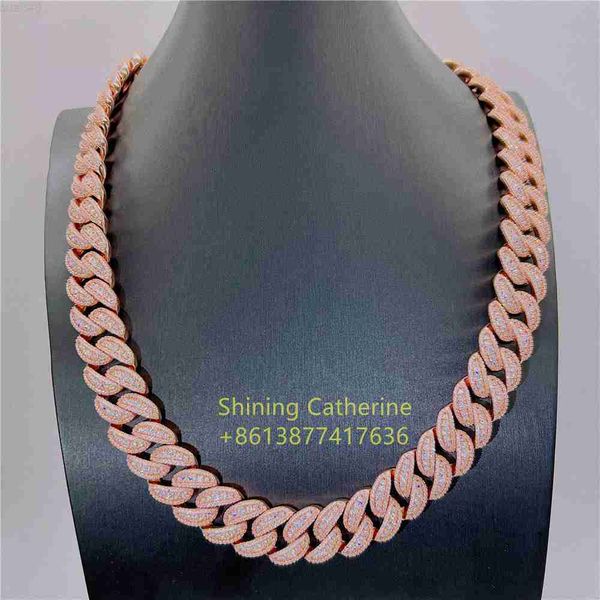 

18mm custom jewelry silver 925 vvs baguette moissanite cuban link diamond chain hip hop cuban chain necklace